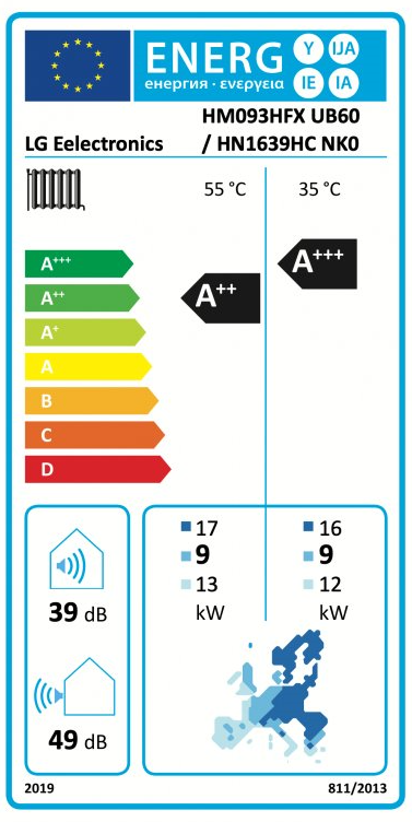 Tepelné čerpadlo LG Therma V R290 monoblok 9kW 3f HM093HFX+HN1639HC (novinka 2025) - energetický štítek